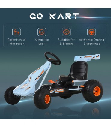 Child's Pedal Go Kart Manual Car Brake Gears Steering Wheel Seat Blue