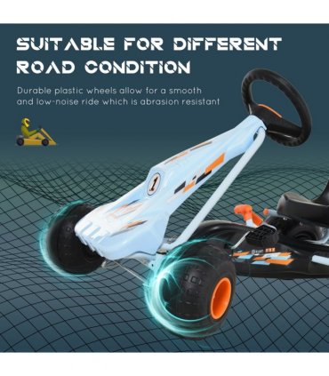 Child's Pedal Go Kart Manual Car Brake Gears Steering Wheel Seat Blue