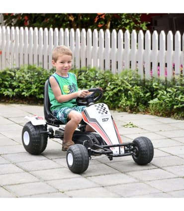 Pedal Go Kart Child's Racing-Style White Steel 150L x 150W x 76H cm