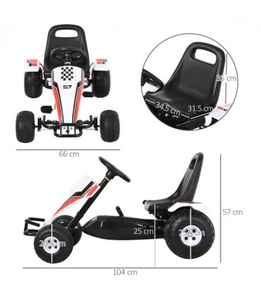 Pedal Go Kart Child's Racing-Style White Steel 150L x 150W x 76H cm