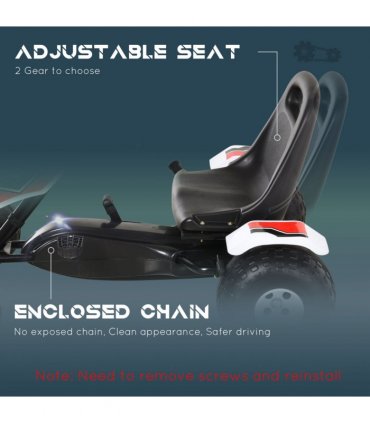 Pedal Go Kart Child's Racing-Style White Steel 150L x 150W x 76H cm