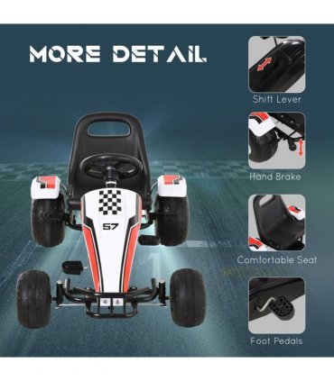 Pedal Go Kart Child's Racing-Style White Steel 150L x 150W x 76H cm
