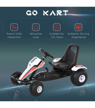 Pedal Go Kart Child's Racing-Style White Steel 150L x 150W x 76H cm