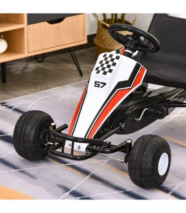 Pedal Go Kart Child's Racing-Style White Steel 150L x 150W x 76H cm