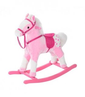 Rocking Horse Toy Plush Wood Pony Riding Rocker Neigh Sound Pink