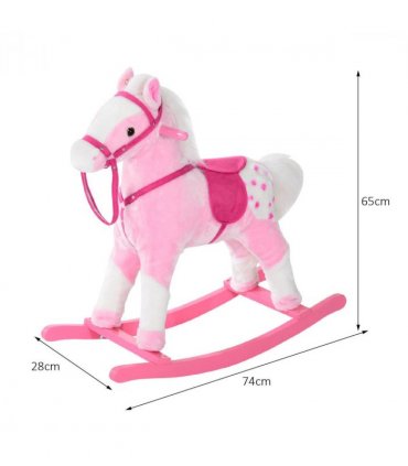 Rocking Horse Toy Plush Wood Pony Riding Rocker Neigh Sound Pink