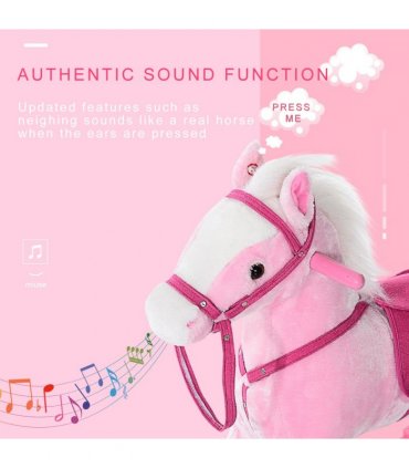 Rocking Horse Toy Plush Wood Pony Riding Rocker Neigh Sound Pink