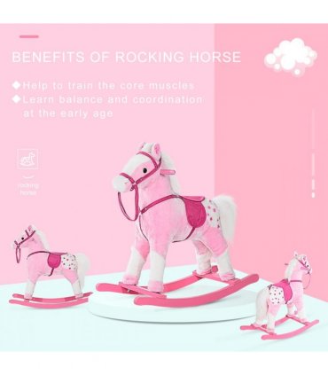 Rocking Horse Toy Plush Wood Pony Riding Rocker Neigh Sound Pink
