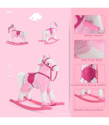 Rocking Horse Toy Plush Wood Pony Riding Rocker Neigh Sound Pink