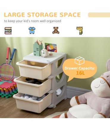 HOMCOM Kids Storage Unit w/ Three Drawers Three-Tier Chest Vertical Dresser