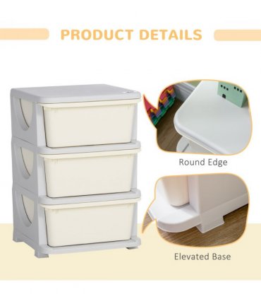 HOMCOM Kids Storage Unit w/ Three Drawers Three-Tier Chest Vertical Dresser