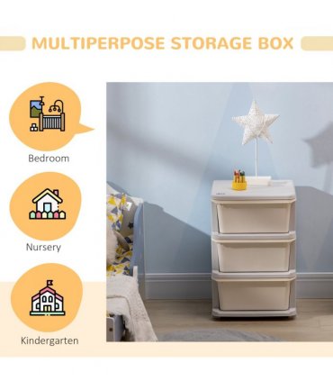 HOMCOM Kids Storage Unit w/ Three Drawers Three-Tier Chest Vertical Dresser