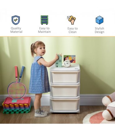HOMCOM Kids Storage Unit w/ Three Drawers Three-Tier Chest Vertical Dresser