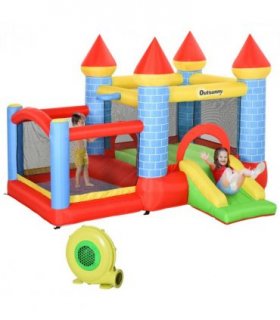 Bouncy Castle W/ Slide Pool 4 in 1 composition W/ Blower Multi-color