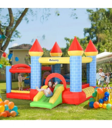 Bouncy Castle W/ Slide Pool 4 in 1 composition W/ Blower Multi-color