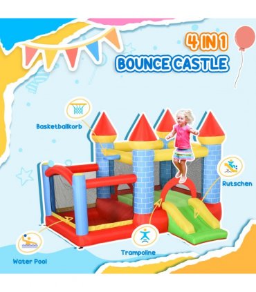 Bouncy Castle W/ Slide Pool 4 in 1 composition W/ Blower Multi-color