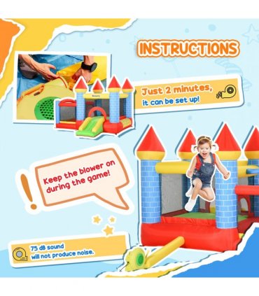 Bouncy Castle W/ Slide Pool 4 in 1 composition W/ Blower Multi-color