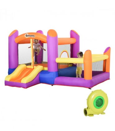 Bouncy Castle with Slide Pool House Inflatable w/ Blower Multi-color Outsunny