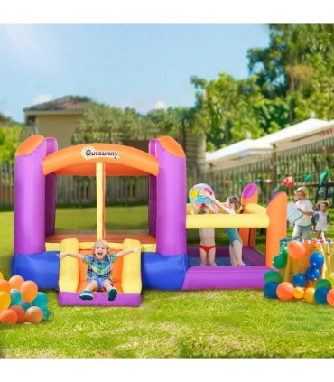 Bouncy Castle with Slide Pool House Inflatable w/ Blower Multi-color Outsunny