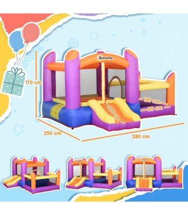 Bouncy Castle with Slide Pool House Inflatable w/ Blower Multi-color Outsunny