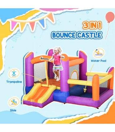 Bouncy Castle with Slide Pool House Inflatable w/ Blower Multi-color Outsunny