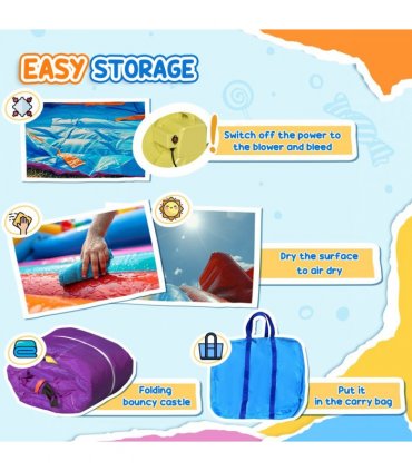 Bouncy Castle with Slide Pool House Inflatable w/ Blower Multi-color Outsunny