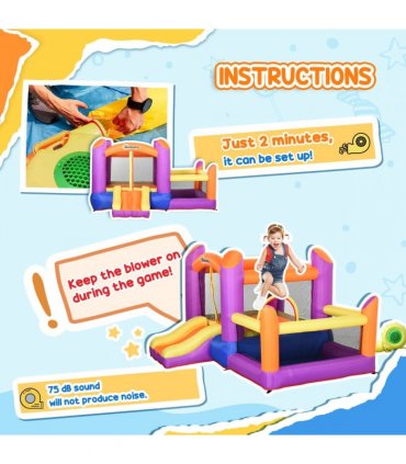 Bouncy Castle with Slide Pool House Inflatable w/ Blower Multi-color Outsunny