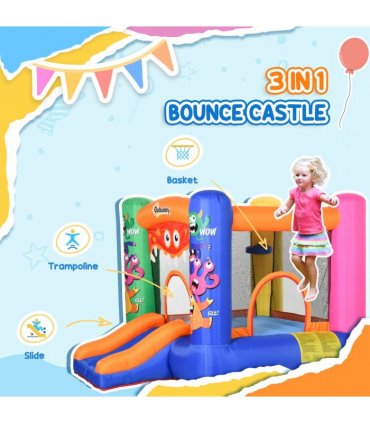 Bouncy Castle with Slide Basket Trampoline Monster Design