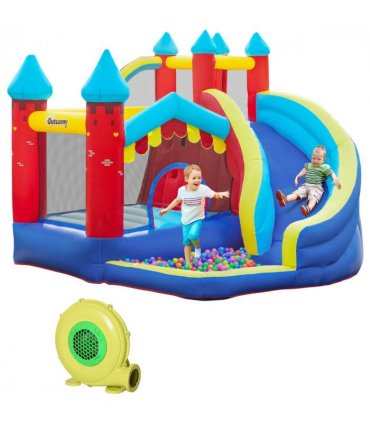 Kids Bouncy Castle with Slide Pool Trampoline Climbing Wall w/ Blower