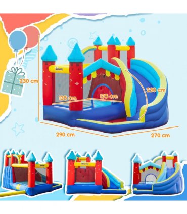 Kids Bouncy Castle with Slide Pool Trampoline Climbing Wall w/ Blower