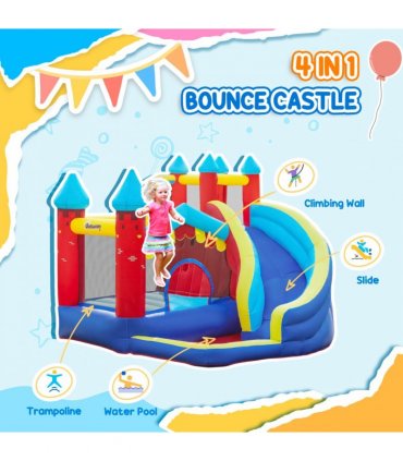 Kids Bouncy Castle with Slide Pool Trampoline Climbing Wall w/ Blower