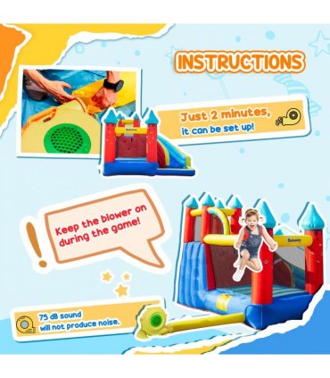 Kids Bouncy Castle with Slide Pool Trampoline Climbing Wall w/ Blower