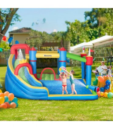 Kids Inflatable Bouncy Castle 6 in 1 Water Slide Water Gun Air Blower