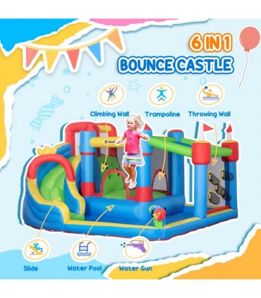 Kids Inflatable Bouncy Castle 6 in 1 Water Slide Water Gun Air Blower