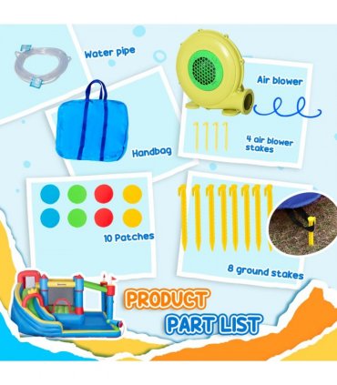 Kids Inflatable Bouncy Castle 6 in 1 Water Slide Water Gun Air Blower