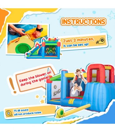 Kids Inflatable Bouncy Castle 6 in 1 Water Slide Water Gun Air Blower