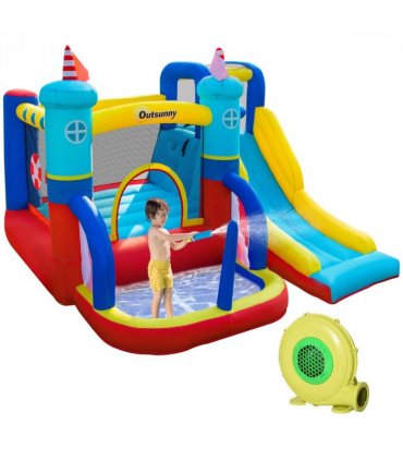 Kids Bouncy Castle with Slide Pool Trampoline Climbing Wall w/ Blower