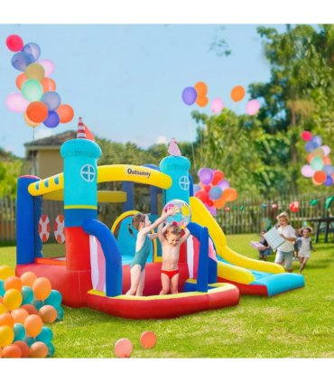 Kids Bouncy Castle with Slide Pool Trampoline Climbing Wall w/ Blower