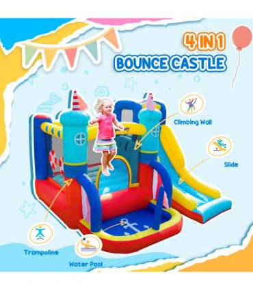 Kids Bouncy Castle with Slide Pool Trampoline Climbing Wall w/ Blower