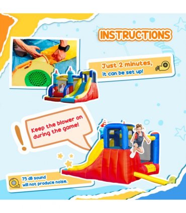 Kids Bouncy Castle with Slide Pool Trampoline Climbing Wall w/ Blower