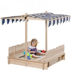 Wood Kids Sandpit Cabana Sandbox Natural Blue 93/98/103/105H x 75L x 48Wcm