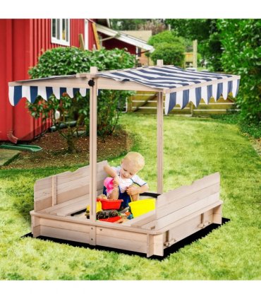 Wood Kids Sandpit Cabana Sandbox Natural Blue 93/98/103/105H x 75L x 48Wcm