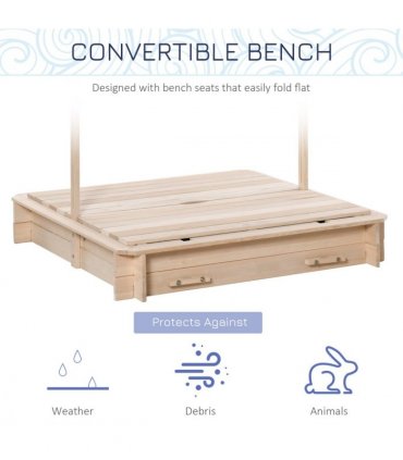 Wood Kids Sandpit Cabana Sandbox Natural Blue 93/98/103/105H x 75L x 48Wcm
