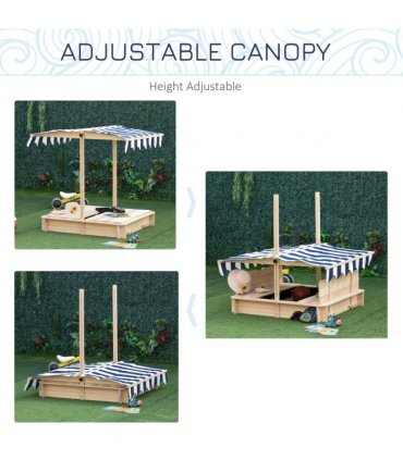 Wood Kids Sandpit Cabana Sandbox Natural Blue 93/98/103/105H x 75L x 48Wcm