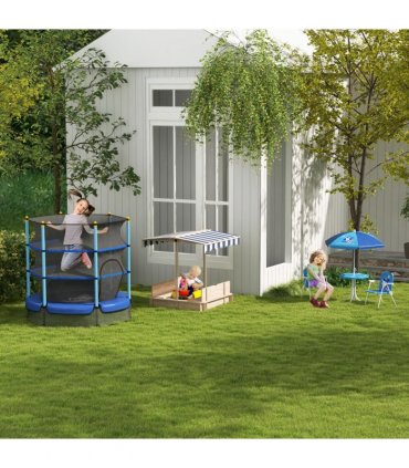 Wood Kids Sandpit Cabana Sandbox Natural Blue 93/98/103/105H x 75L x 48Wcm