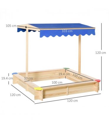 Sandbox Kids Wooden Cabana Natural Blue 30L x 30W x 190Hcm Fir Wood Children