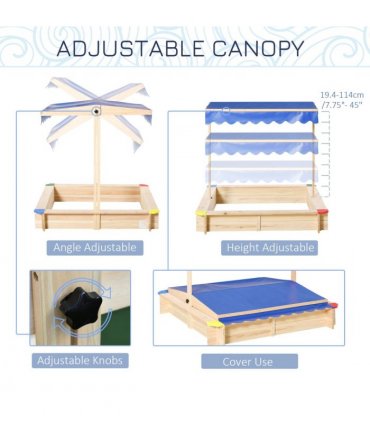 Sandbox Kids Wooden Cabana Natural Blue 30L x 30W x 190Hcm Fir Wood Children