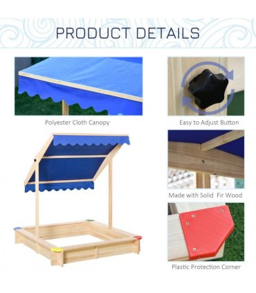 Sandbox Kids Wooden Cabana Natural Blue 30L x 30W x 190Hcm Fir Wood Children