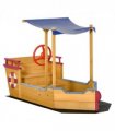 Kids Wooden Sand Pit Sandbox Pirate Sandboat Outdoor w/ Canopy Shade