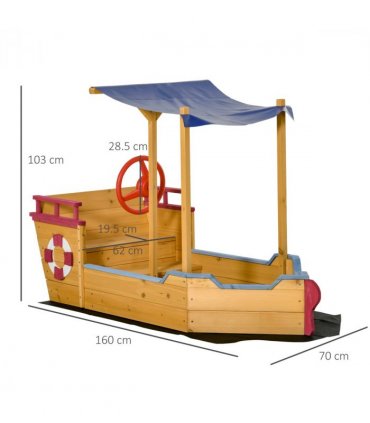 Kids Wooden Sand Pit Sandbox Pirate Sandboat Outdoor w/ Canopy Shade